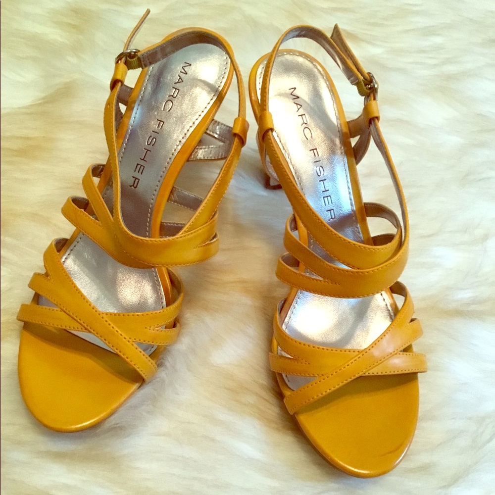 NWT Marc Fisher yellow open toe strap heel sandals